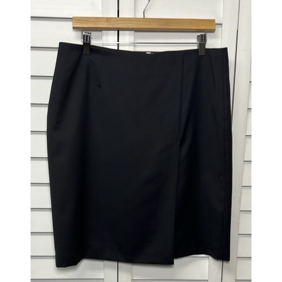 Brooks Brothers 346 100% Wool Lined Wrap Pencil Skirt Women's Size 14P Black - Picture 1 of 7